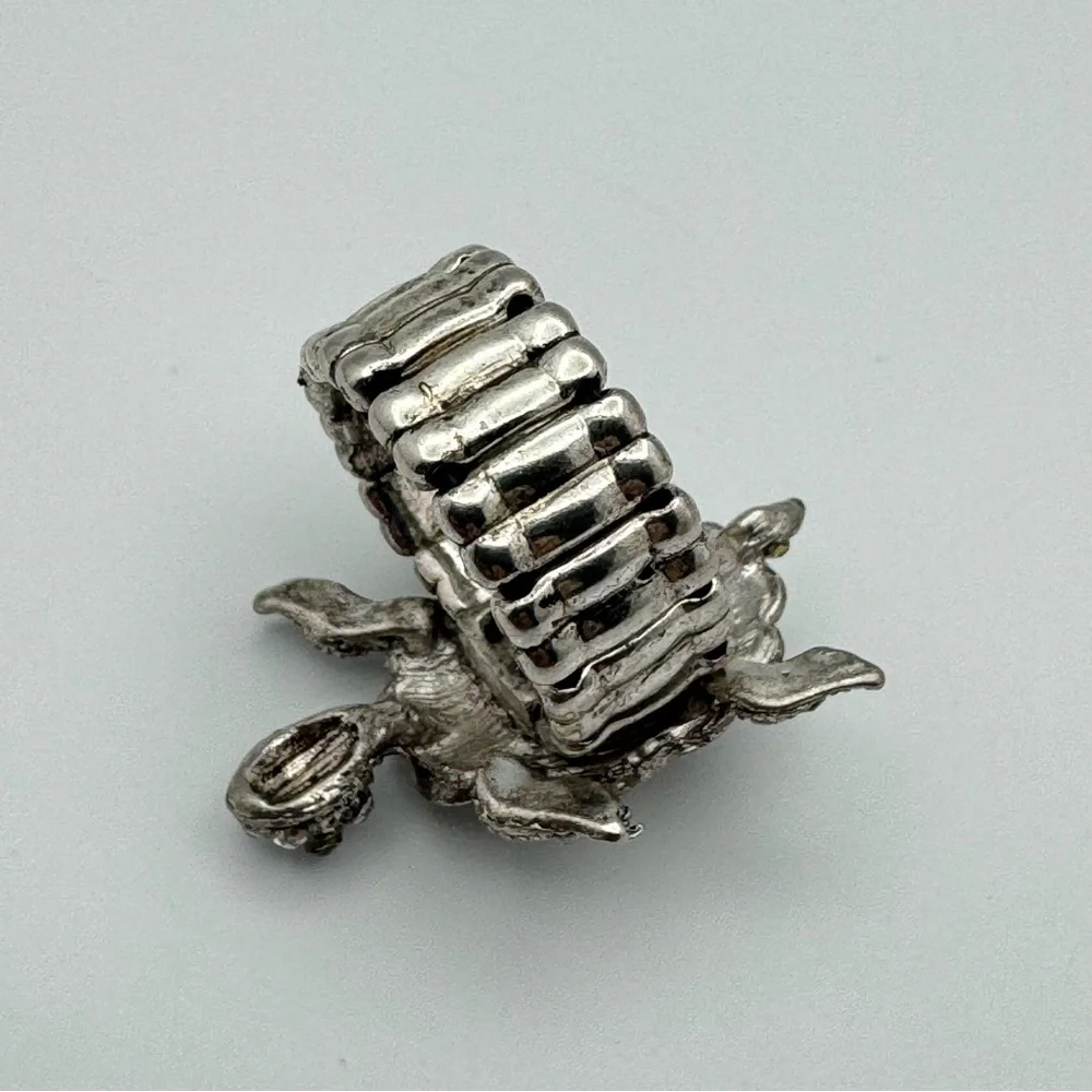 Vintage Silver Tone Turtle Stretch Ring Rhinestone Statement Size 9–10